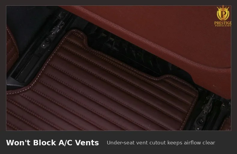 Close-up of a Sovereign Series car mat shaped around an under-seat air conditioning vent so airflow to the rear seats stays clear